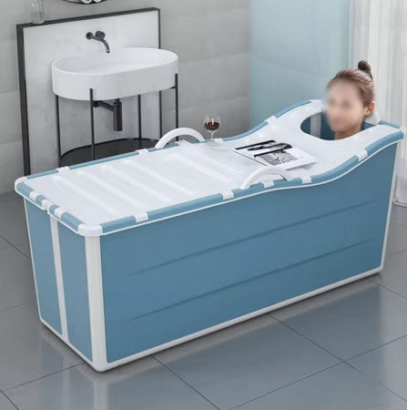 53″ Extra Large Portable Foldable Bathtub (Blue) with Cover Lid