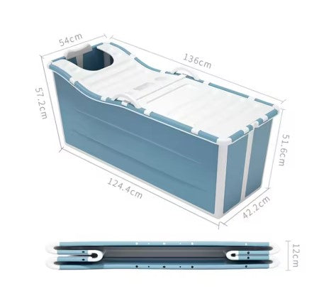 53″ Extra Large Portable Foldable Bathtub (Blue) with Cover Lid
