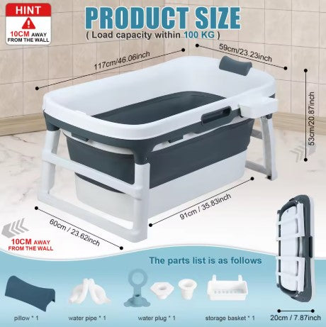 46″ Portable Collapsible Bathtub for Adults and Kids